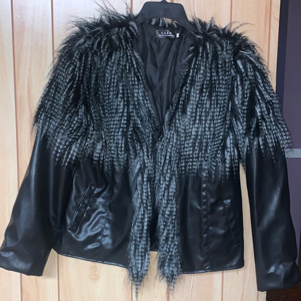 Faux leather fur bomber jacket